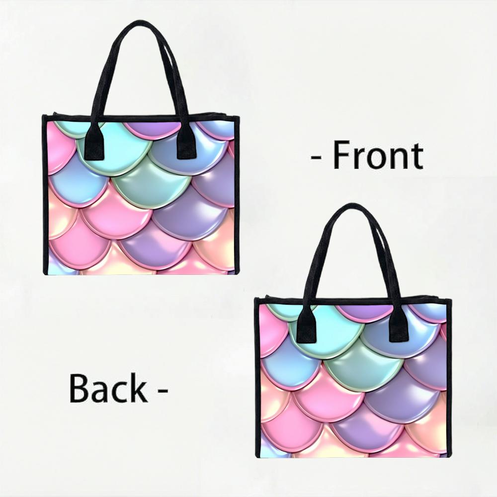 Iridescent Mermaid Scale Tote Bag Casual Daily Handbag Fashionable Portable Shoulder Bag for Shopping Travel Commute