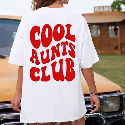 Cool Aunts Club camiseta con estampado de letras rojas para mujer, camiseta informal de calle, Camiseta de algodón de Hip Hop, ropa de verano transpirable de manga corta