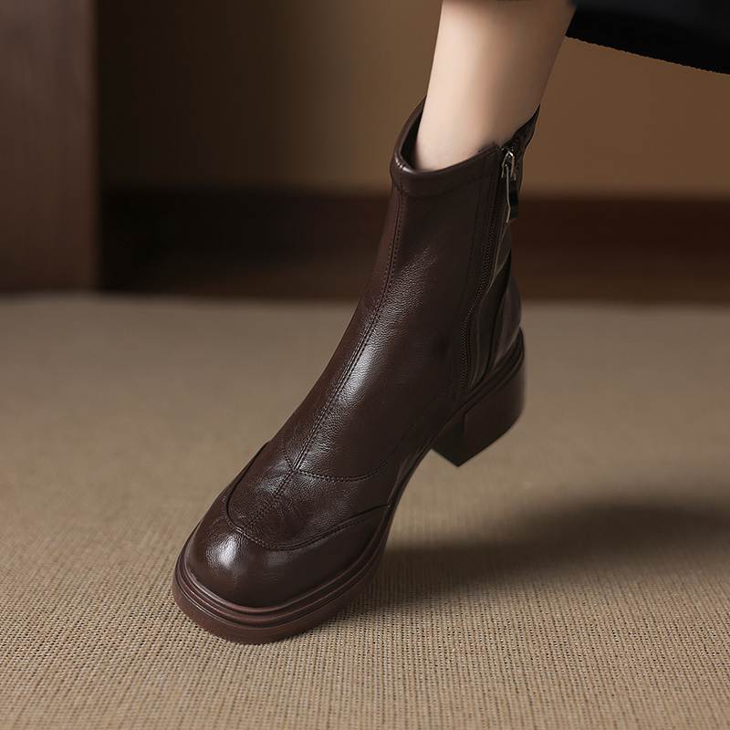 Krazing Pot Microfiber Round Toe Chunky Heels Motorcycle Boots Size 42 Zip Women Platform Ankle Boots