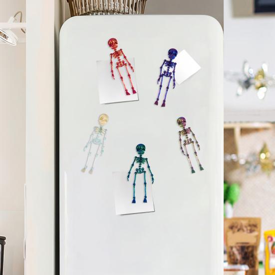 5Pcs 3D Printed Skeleton Refrigerator Magnet Poseable Skeleton Figurine with Movable Joints Halloween Gothic Skeleton Fridge Magnetic Decoration