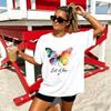 High Street T-Shirt Let It Be Rainbow Butterfly Print Shirt Fashion T-shirt Watercolor Butterfly Women Tee Summer Brand Tops