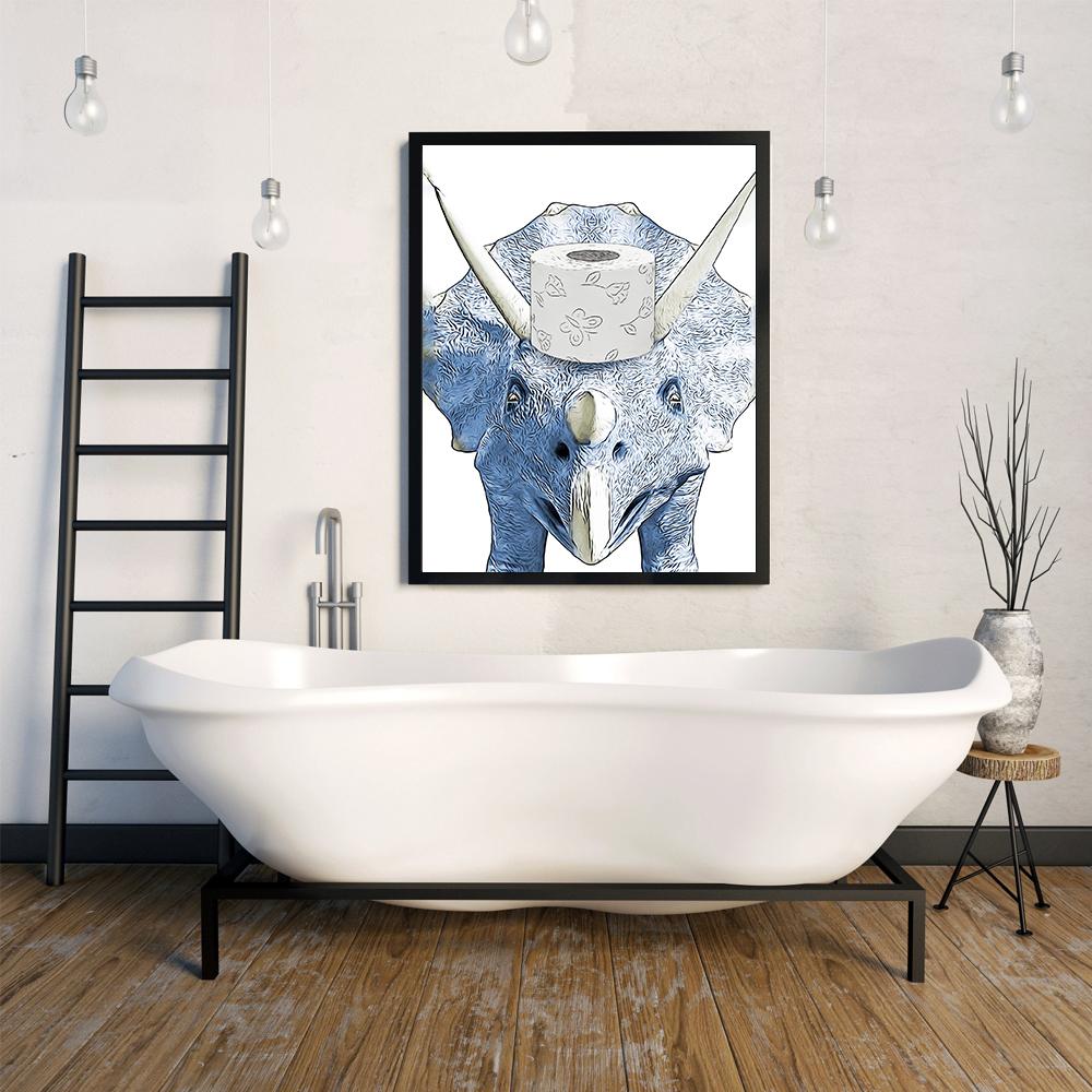 Dinosaur Funny Raccoon Rhino Art Poster Wall Canvas Painting Toilet Paper Animal Canvas Painting Bath Room Home Decor Black Cat