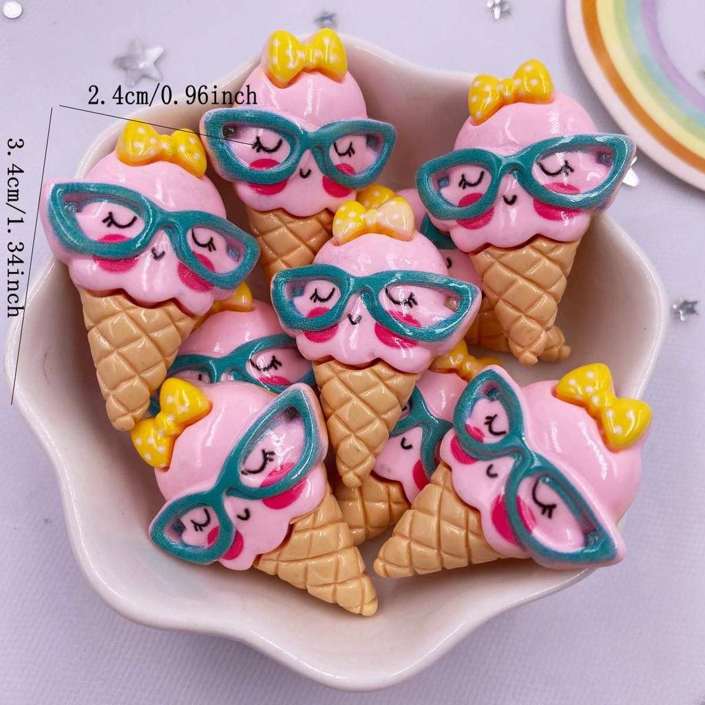 Resin Kawaii Colorful Cool Glasses Cartoon Fruit Ice Cream Avocado Watermelon Flatback DIY Figurine 10PCS Scrapbook Decor Crafts