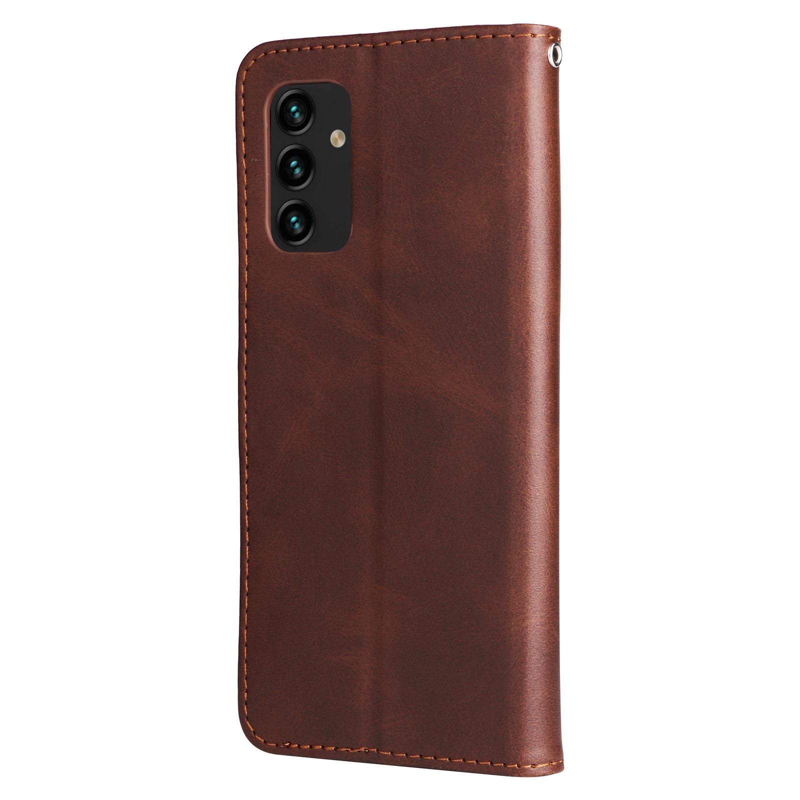 

Outer Zipper Pocket PU Leather Phone Case Folio Flip Wallet Stand Full Protection Cover for Samsung Galaxy A13 4G Brown