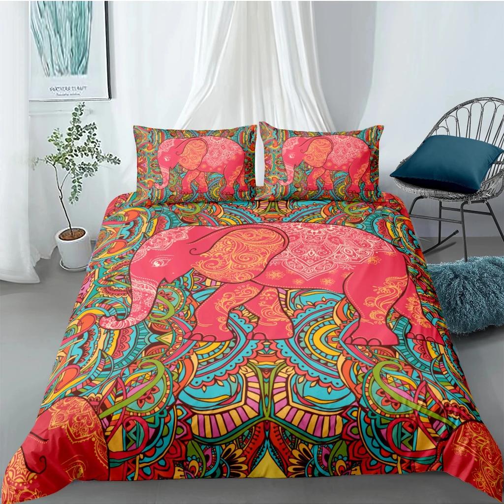 3D Printed Elephant Bedding Set for Boys Adults Teens Ganesha Duvet Cover Set Queen Size Polyester Bohemian Style Luxury