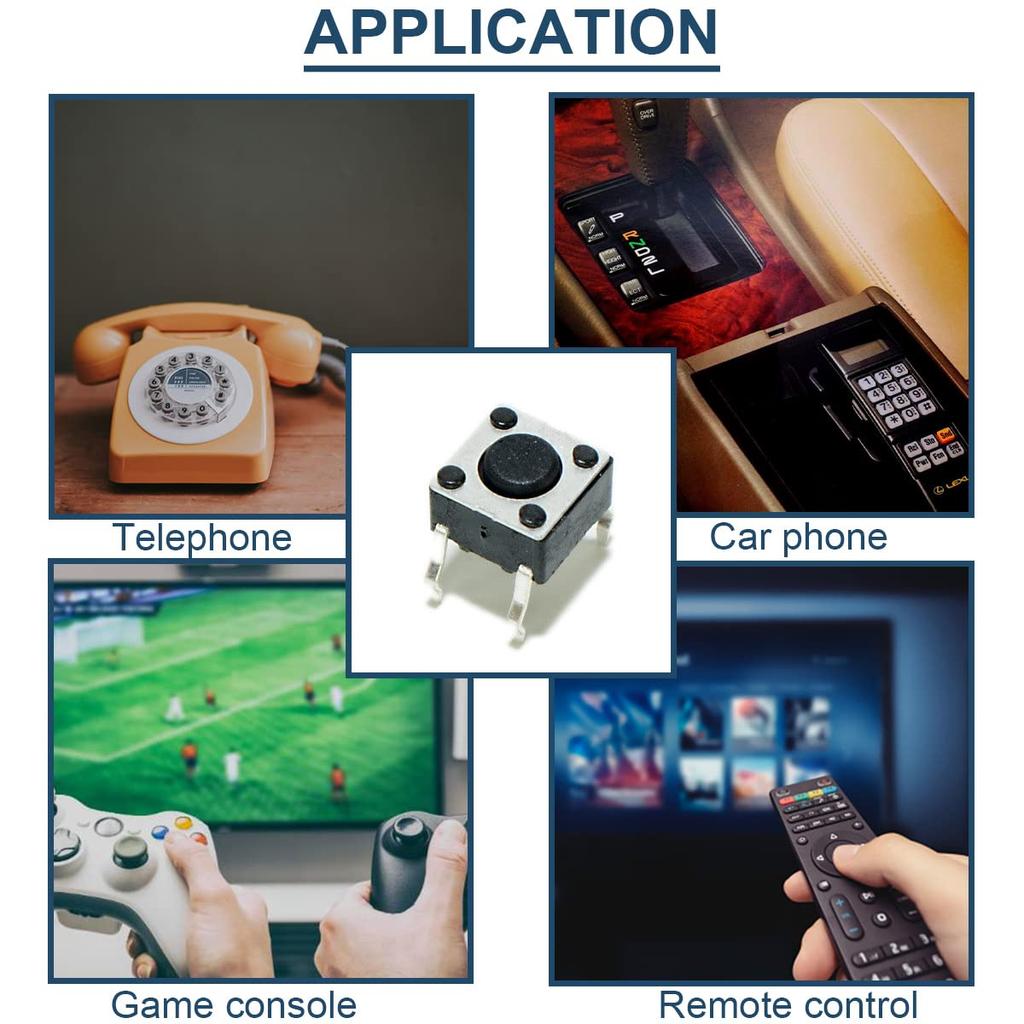 DAOKAI 100 STÜCK Taktiler Takt Druckknopf 4 Pin 6x6x4,3mm Vertikaler Momentaner Schalter Miniatur-Druckknopfschalter Schwarz Elektronisches Bauelement Panel PCB