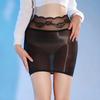 Women Sexy Hip-Wrapped Skirt Tight Oil Shiny Glossy Sheer Porn Skirts High Elastic Transparent Lingerie Lace Floral Underwear