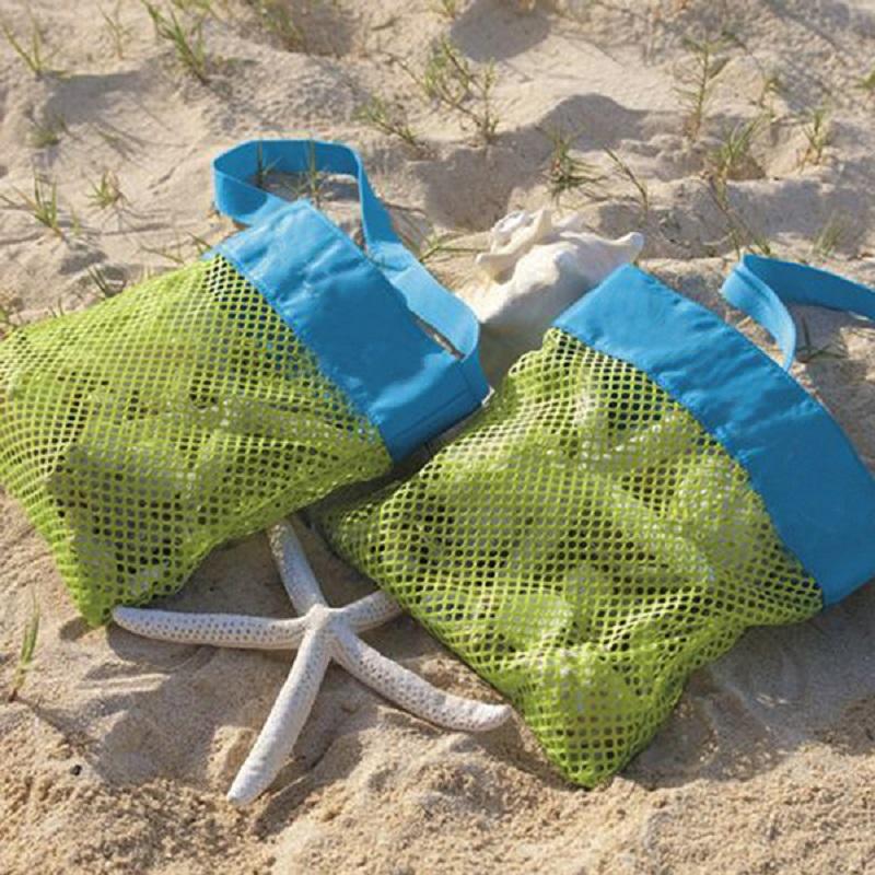 Portable Mesh Beach Bag Foldable Swimming Pouch Children Beach Toy Baskets Storage Bag Large Capacity Shoulder For Travel Picnic
