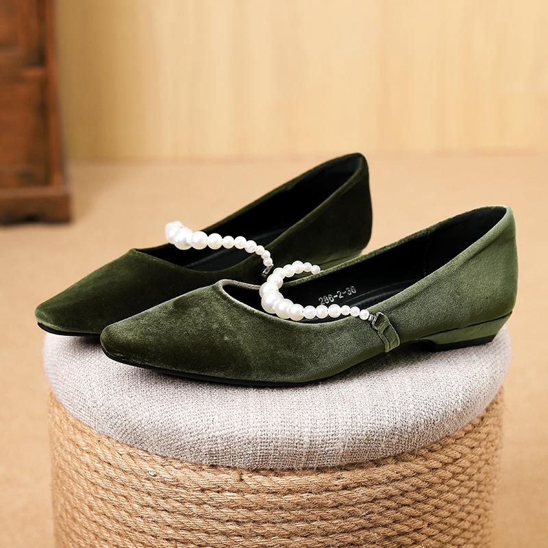 

Женские туфли Мэри Джейн Hui Liya с жемчужной цепочкой - Острый носок, Летние балетки, DA286-2 36 зелёный