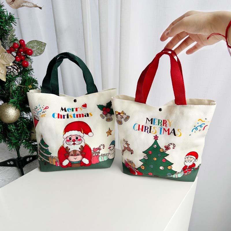 WTEMPO 4PCS Christmas Gift Bags Christmas-themed Pattern Printed Present Bags Christmas Eve Tote Bags Hand-held Packaging Bags