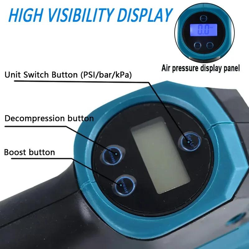 Portable Electric Air Pump for Makita 18V Lithium Battery Cordless Air Inflator with LED Light for Tire Pumping/Ball Inflation