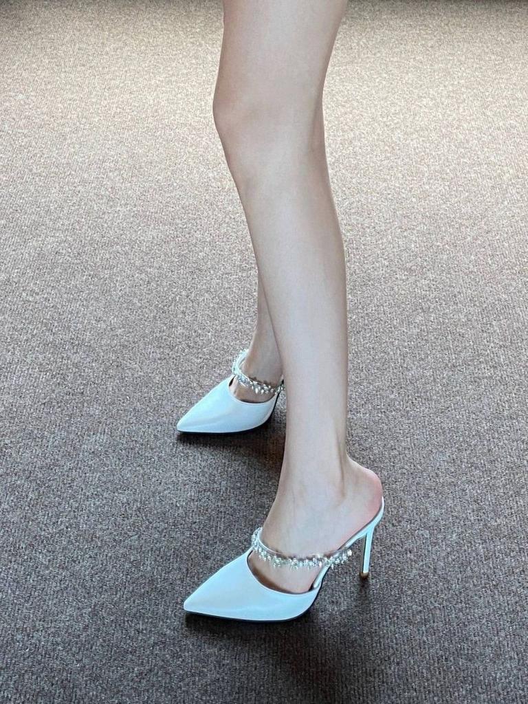 High Heel Shoes For Women With Pointed Toe And Water Diamond Embellishments For Summer Fashion