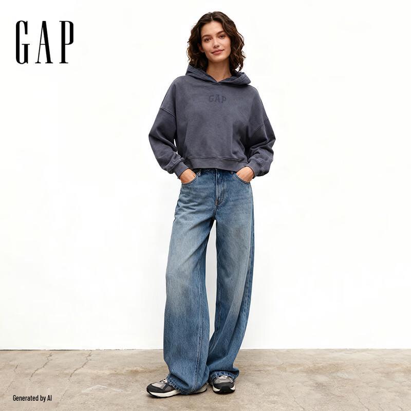 

Женская толстовка с капюшоном GAP 2025, осенняя, свободного кроя, флисовая, с логотипом S