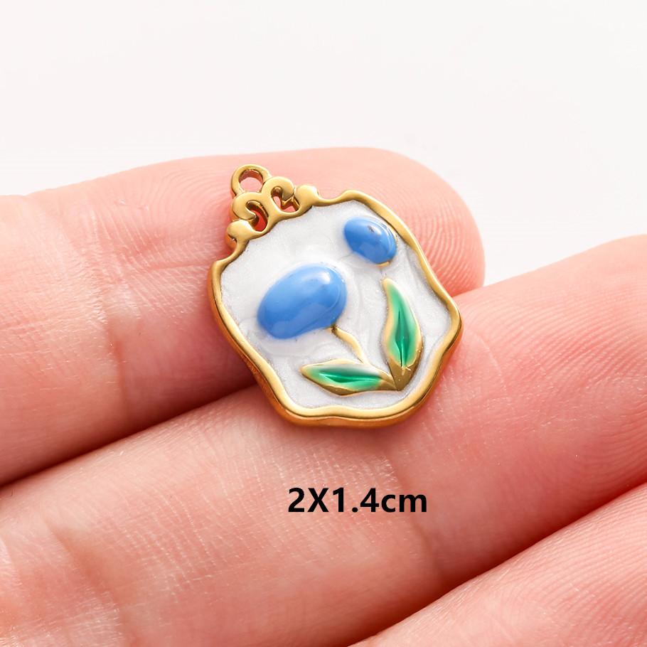 3 pezzi Ciondoli Fiore Eleganti Fatti a Mano a Goccia d'Olio Rosa Blu Acciaio Inossidabile Per Creazione Gioielli Collana Bracciale Portachiavi