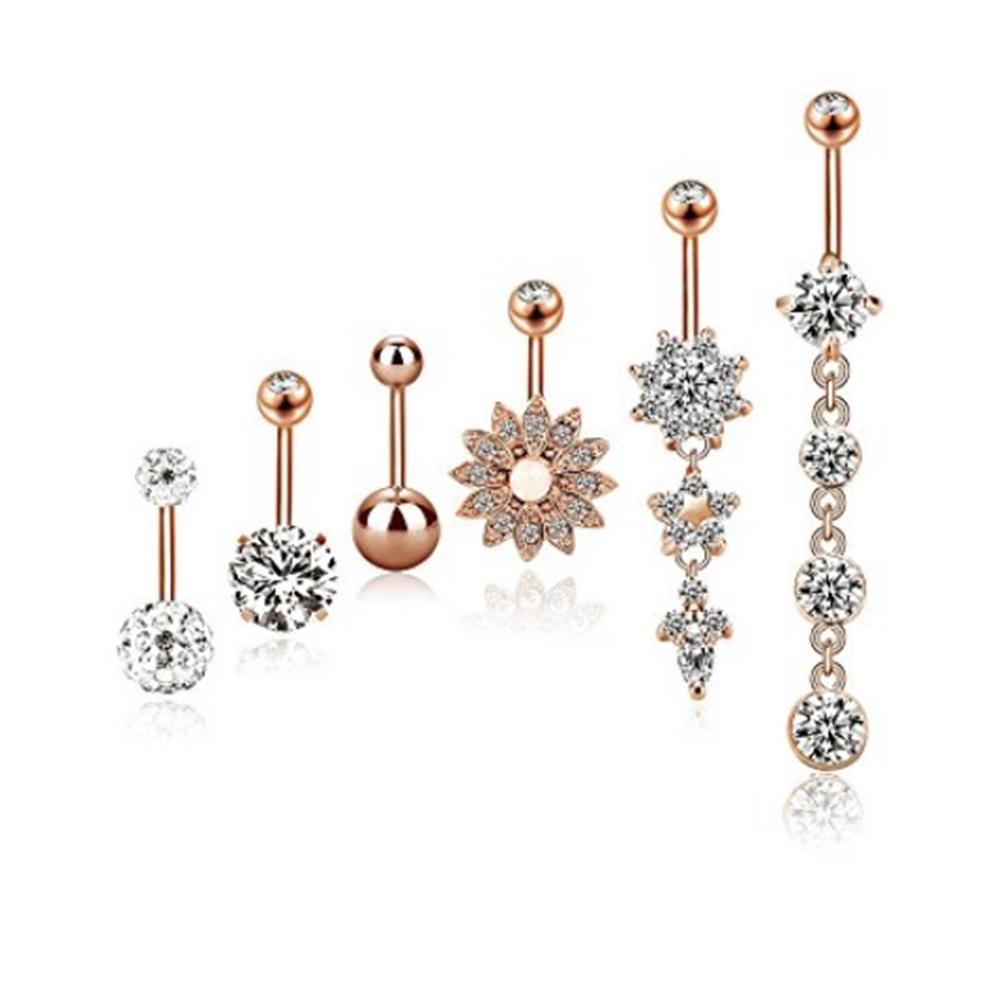 6Pcs/Set Stainless Steel Belly Button Body Jewelry Set Dangle Navel Ring