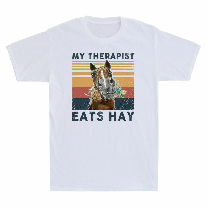 Tshirt Hay Tee My Therapist Funny Horse Retro Top Eats Horse Cotton Lover Unisexs