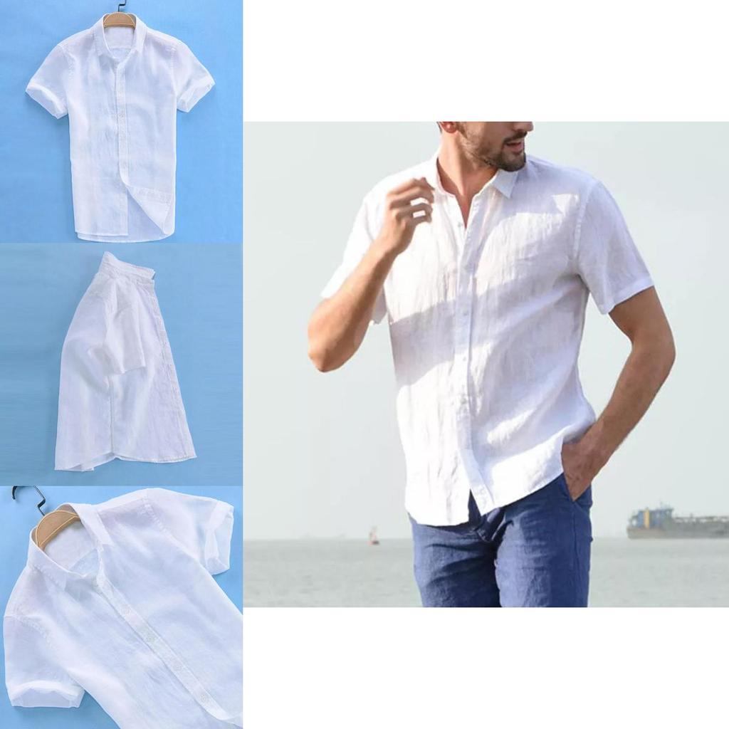 Luxury Men's Short Sleeve Linen T-shirt For Daily Wear In Casual Loose Fit