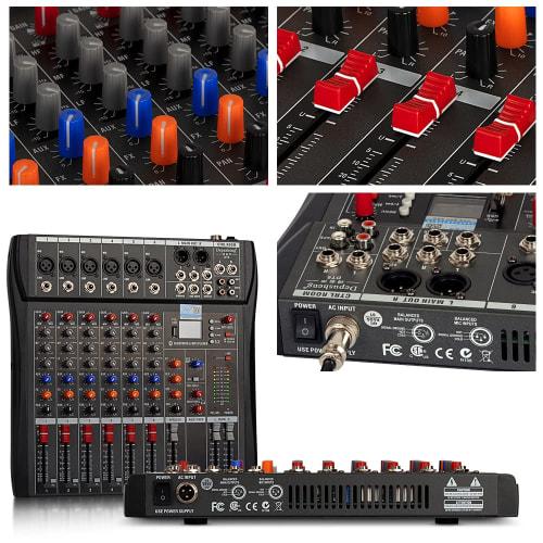 Depusheng DX6 DJ Sound Controller Interface with USB Drive and Computer Recording, 6-Channel Studio Audio Mixer - XLR Microphone Jack, 48V Power, RCA