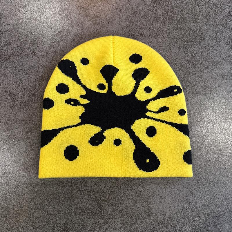 Water Drop Print Knit Beanie Men Women Soft Stretchy Skull Cap for Street Fashion Casual Outing Trendy Unisex Winter Hat