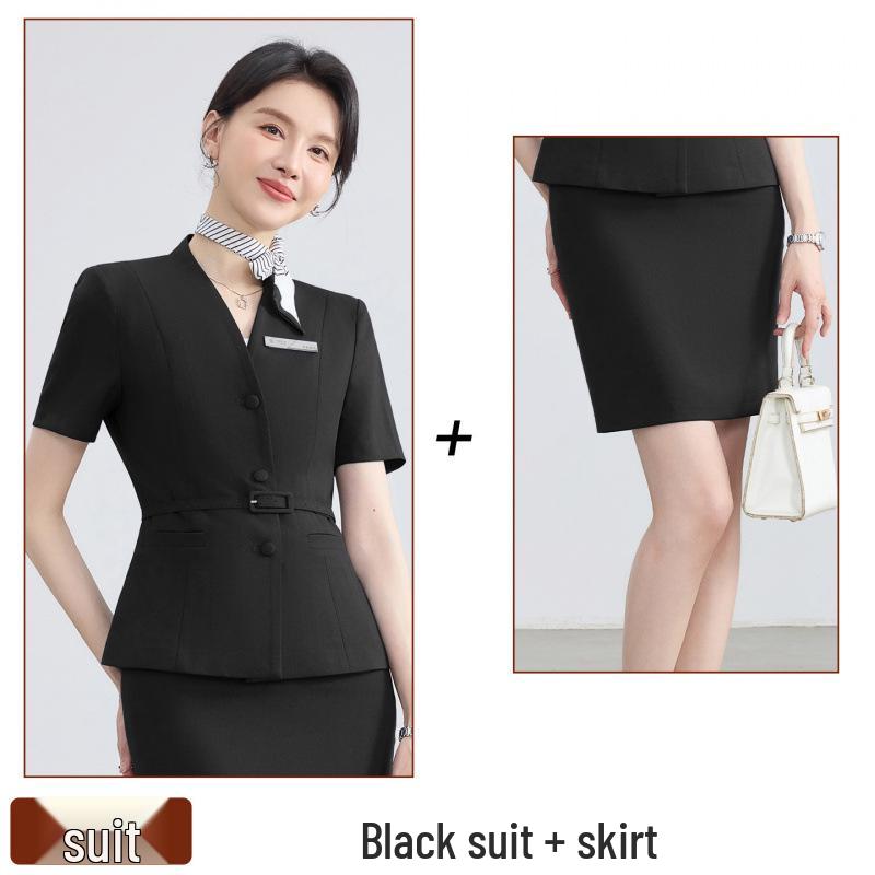 Women's Black Short-Sleeved Suit Set – Summer Lightweight Uniform for Hotel Receptionists, Sales Offices & Jewelry Stores