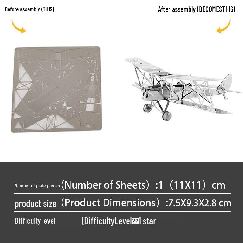 

Цельнометаллический 3D DIY Пазл Биплан Tiger Moth из нержавеющей стали