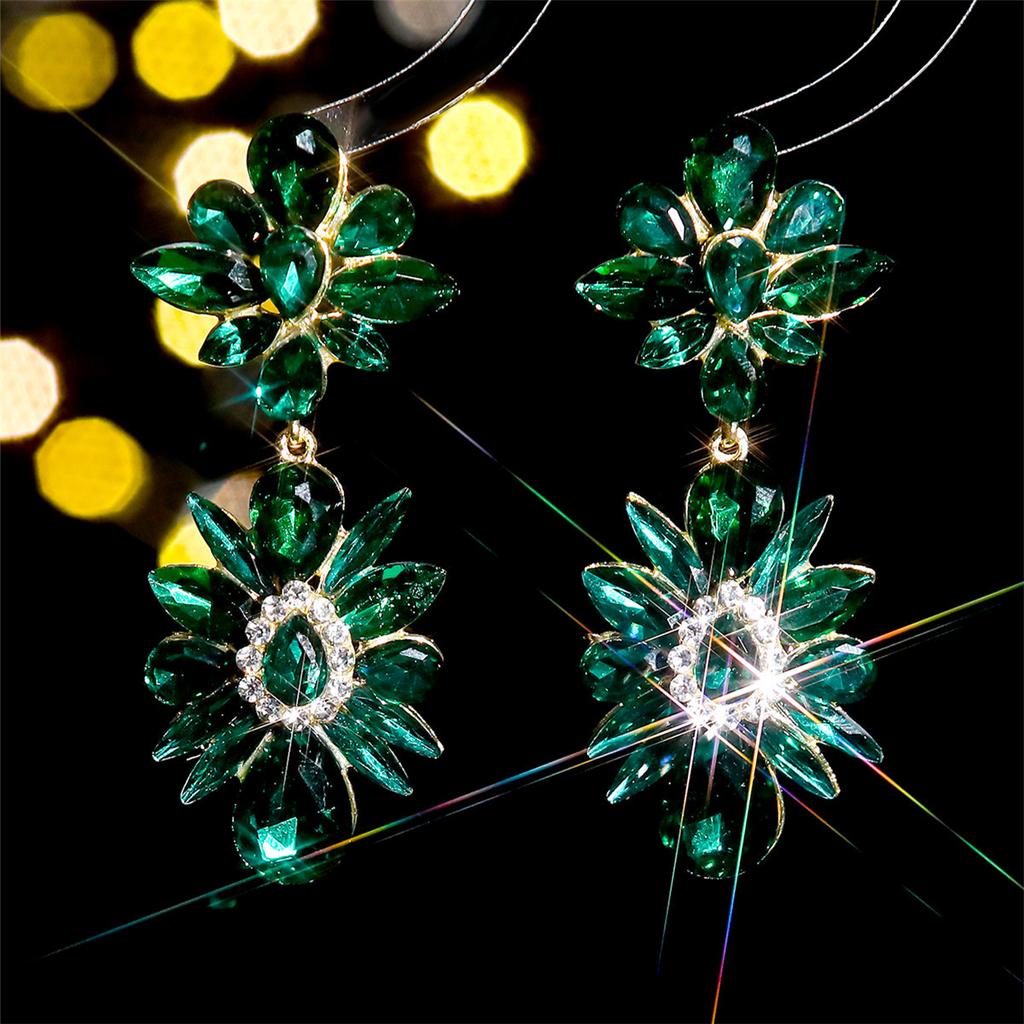 Fashion Snowflake Flower Sparkling Crystal Earrings Personalized Exaggerated Women's Earrings Nightclub Earrings