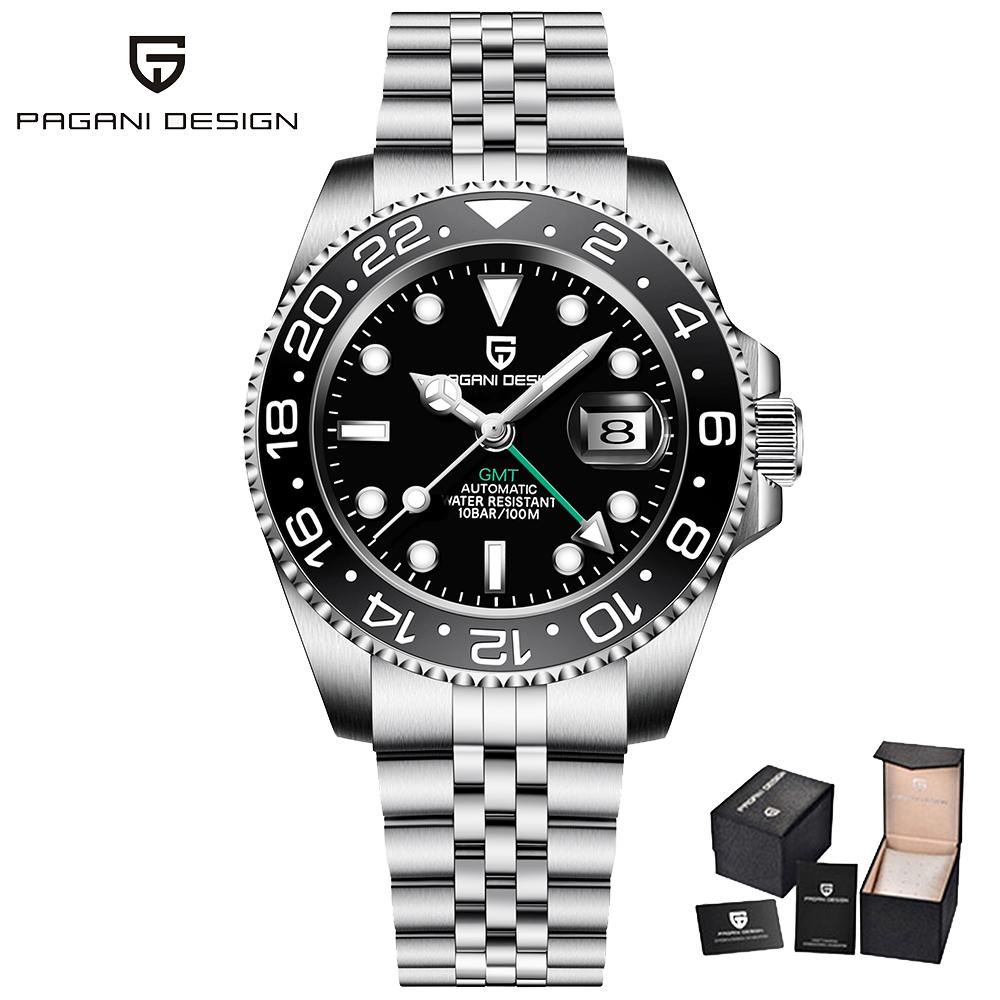 PAGANI DESIGN 40MM Black gray dual tone GMT Mechanical watch Sapphire Ceramic Bezel Automatic Stainless Steel Waterproof Watches