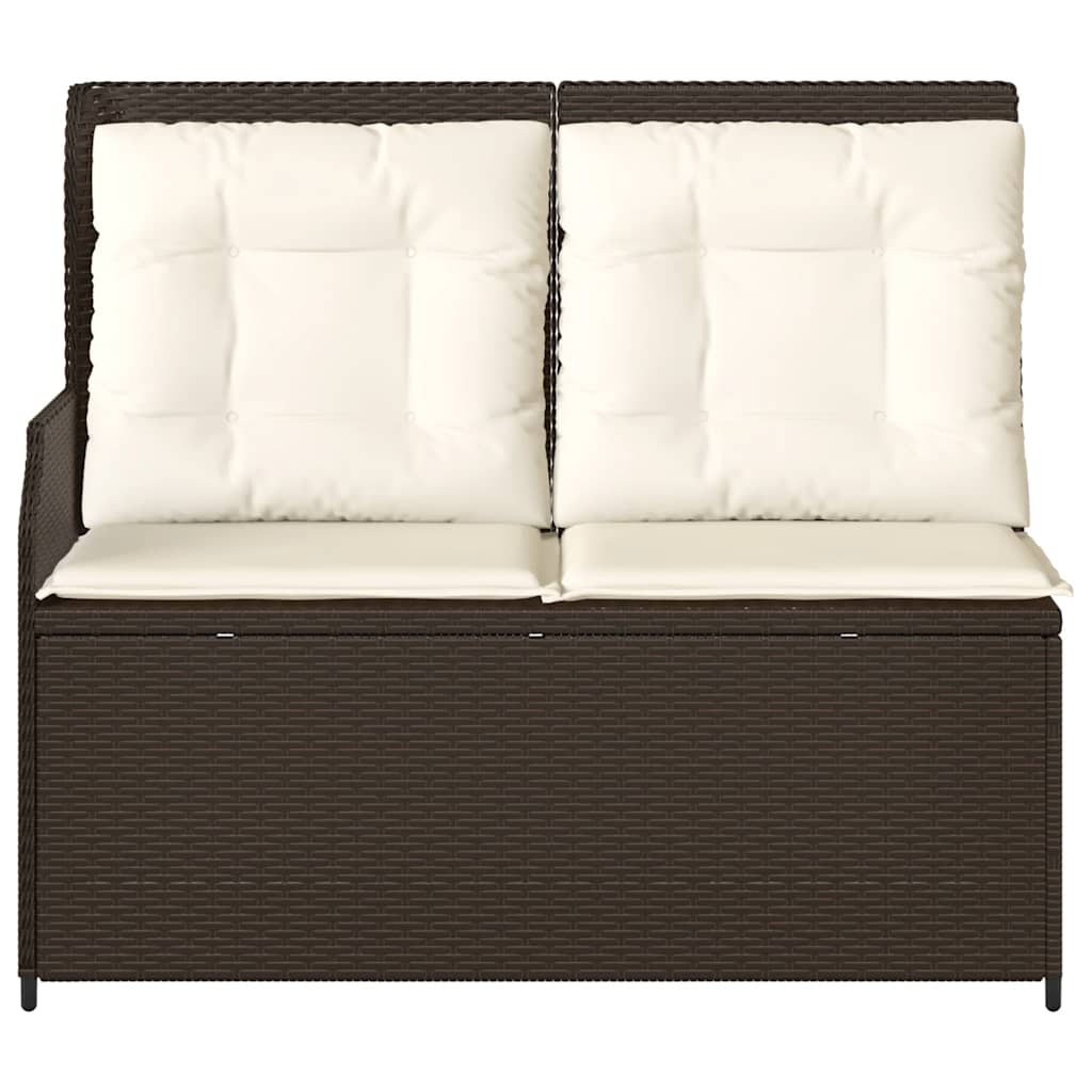 Vidaxl Folding Garden Bench with Cushions, Brown, Poly Rattan