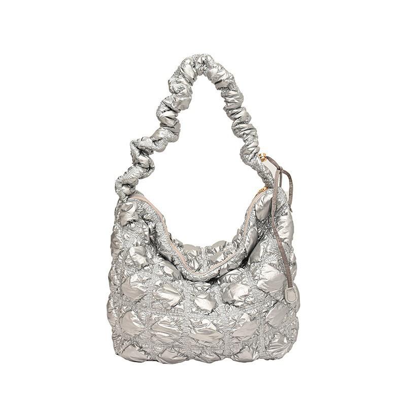 

Pleated Niche Cloud Bag 2024 New Large-capacity All-matching Tote Fashionable Textured One-shoulder Cross-section Puff срібний