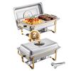 SucceBuy Chafing Dish Buffet Set 8 Qt Stainless Steel Chafer with Full Size Pans Rectangle Catering Warmer Server with Glass Lid