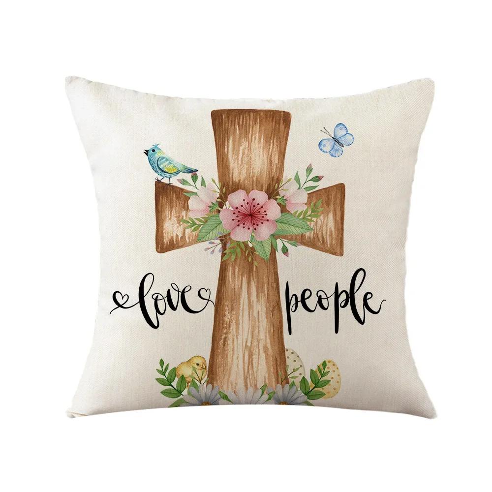 Easter Decor Pillowcases 45x45cm Linen Pillow Cover Easter Decorations Favors Pillows Cushion Cover Easter Bunny Eggs Pillowcase