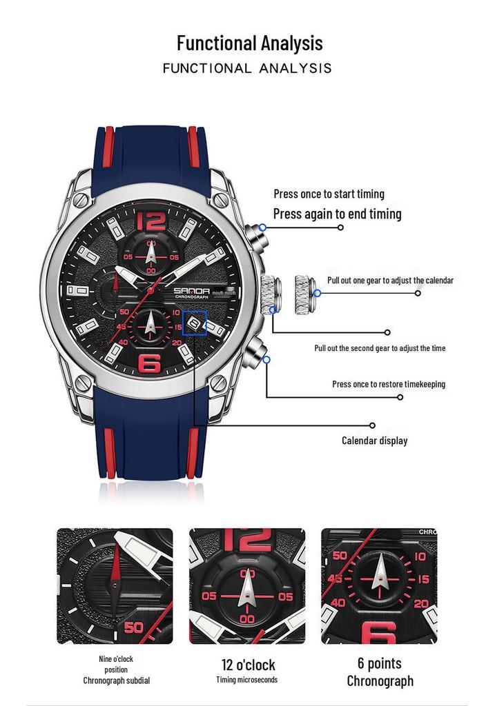 Sanda Quartz Men's Watch: Creative, Calendar, Multi-eye Design, Fashionable, Versatile.