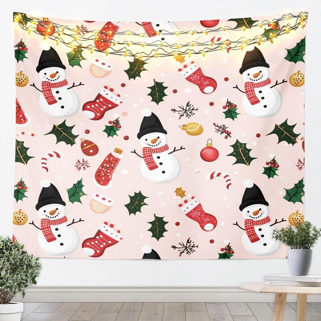 Merry Christmas Tapestry Santa Claus Wall Art for Living Room Bedroom Snowflake Wall Hanging Blanket Holiday Gift Home Decor