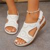 Women’s Plus Size Adjustable Strap Hollow Out Casual Round Toe Sandals with Hook and Loop Closure for Summer Comfort