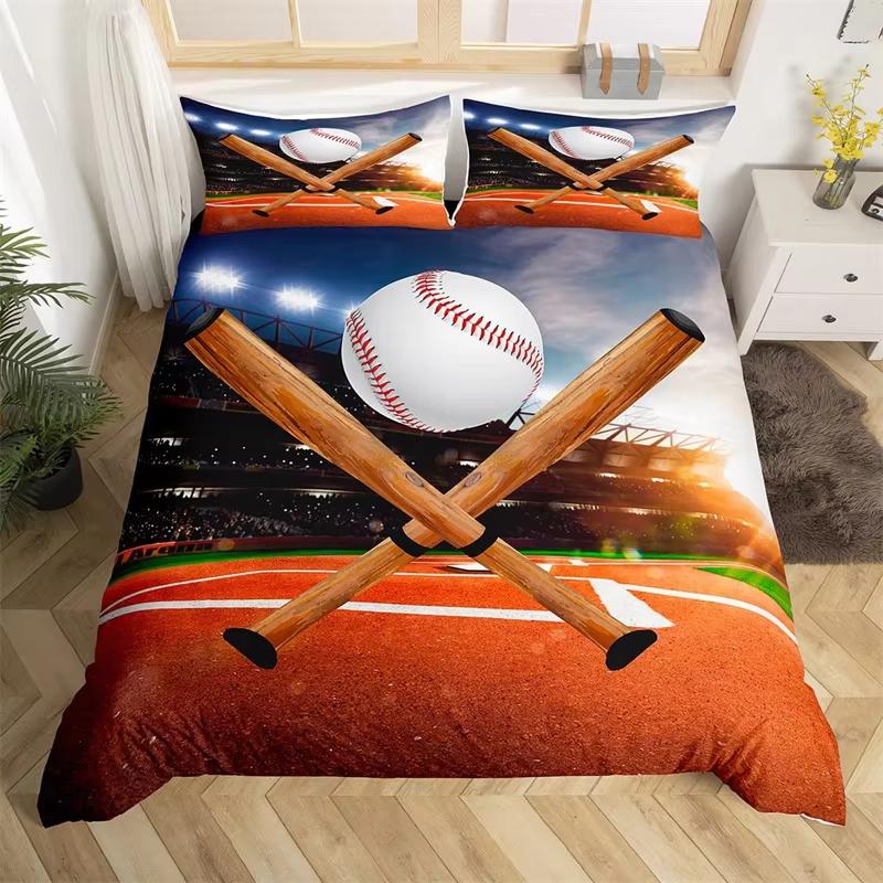 Filtration Facilities Unisex Young Boys Basebal Soft Duvet Cover Tens Sports Theme Beding Set Microfiber 3D Basebal Bat Gloves Warm Comforter Cover Twin King Quen Sized Dimensions