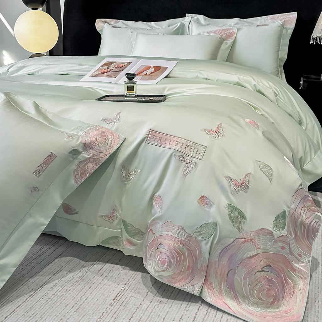 Butterfly Dance Luxury Cotton Embroidered 4-Piece Bedding Set - Light Luxury Collection
