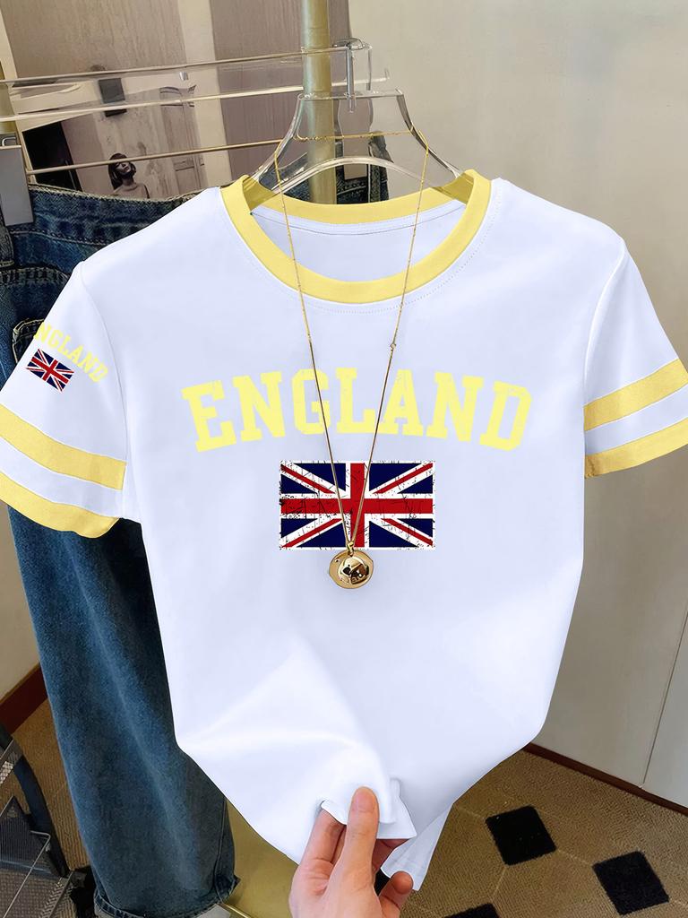Summer Women's England Print Round Neck Short Sleeve T-Shirt Summer Graphic Te Jerseys Plus Size Sport T-Shirt Tops