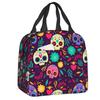 Mexican Sugar Skull Day Of The Dead Art Insulated Lunch Bags Women Resuable Thermal Cooler Food Lunch Box Outdoor Camping Travel