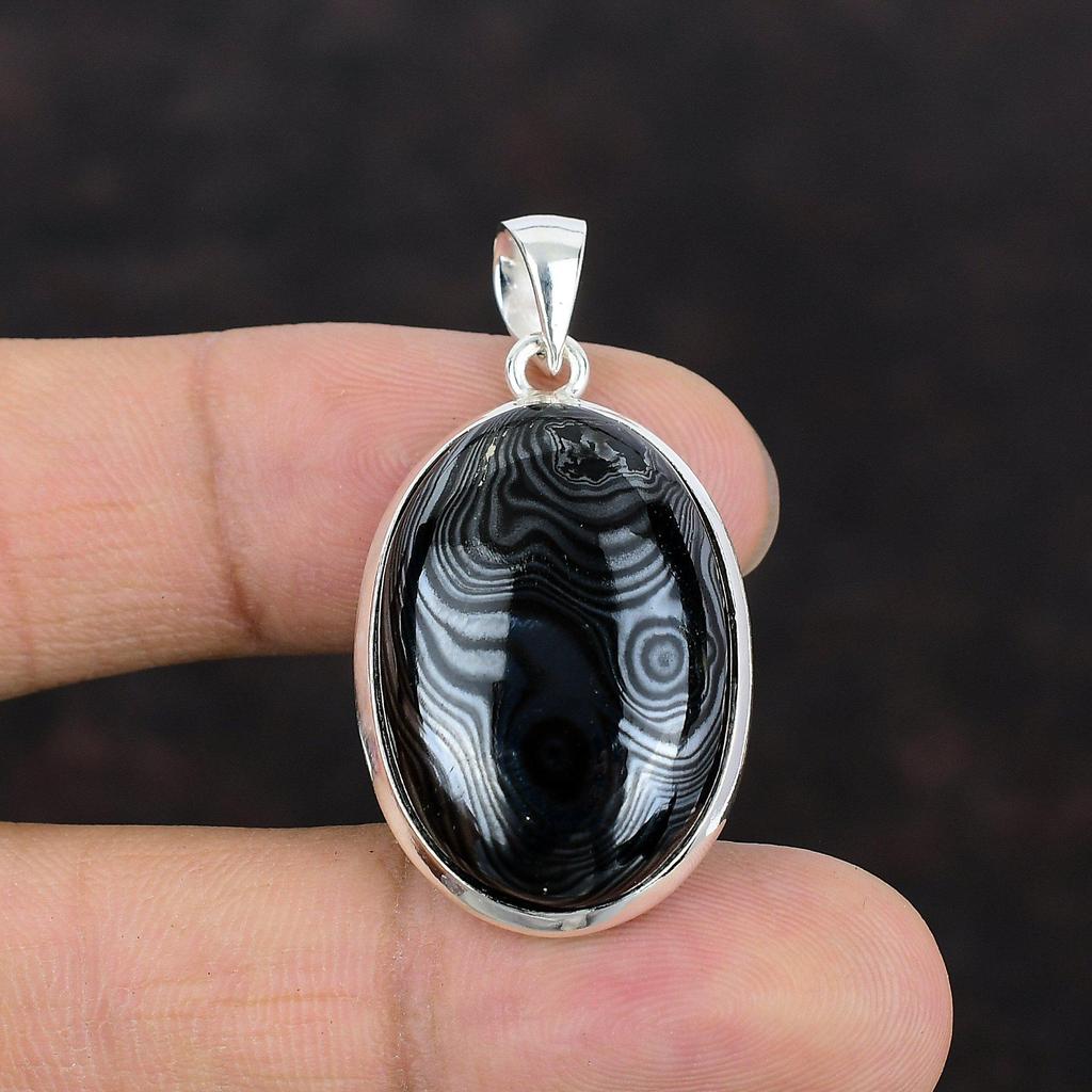 Psilomelane-Anhänger, Edelstein-Anhänger, 925er Sterlingsilber, Anhänger, Psilomelane-Schmuck, handgefertigter Damen-Anhänger, Naturstein-Anhänger für Mutter