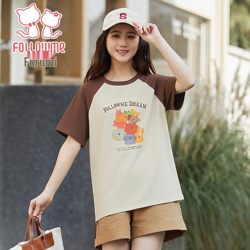 Fuluomi Girls Retro Raglan Sleeve T-Shirt 150