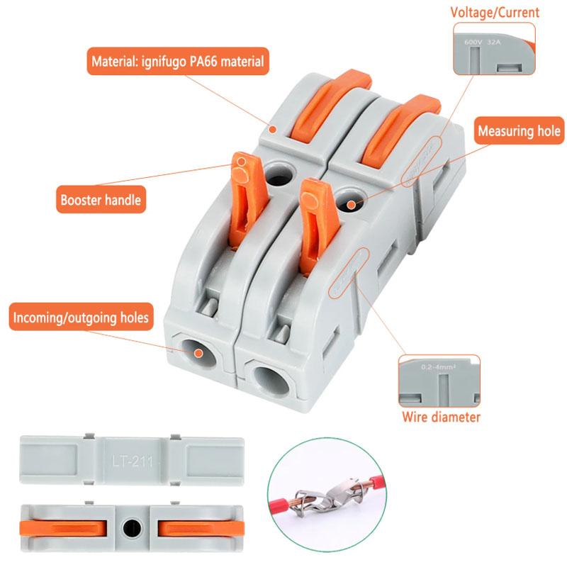 10/20pcs Lever Wire Connector For Quick Connection 28-12 AWG 1-to-1 In-line Wire Connector Compact Splice Insulated Terminal