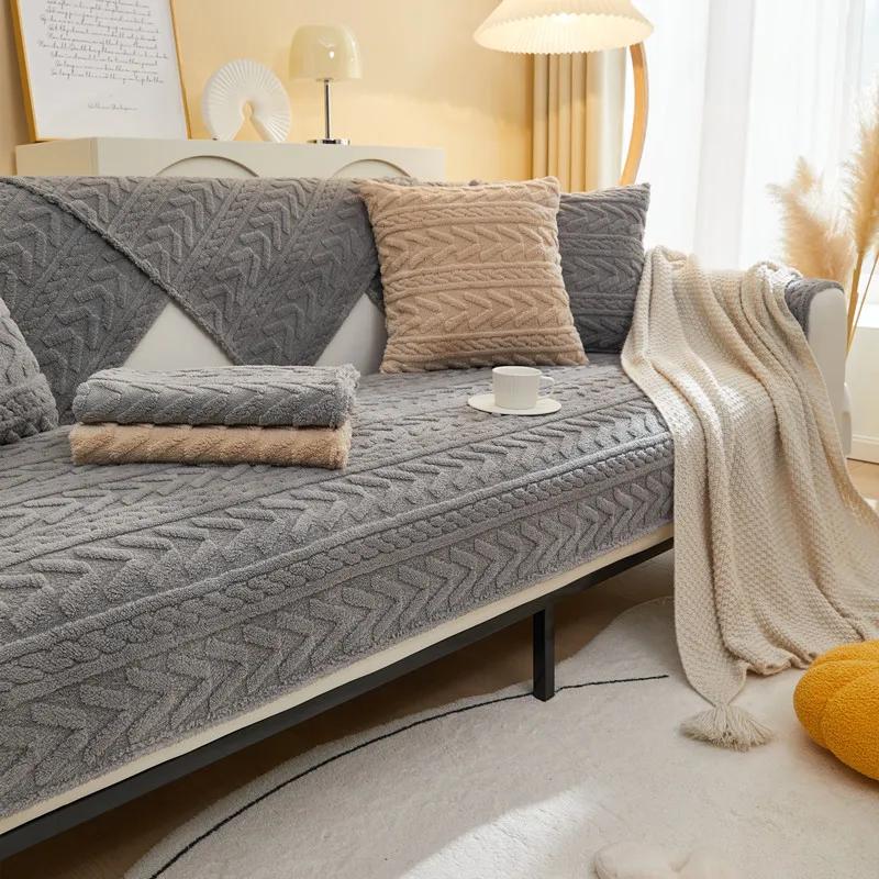 Warming Sofa Cushion Winter Velvet Thickened Non-Slip Living Room Sofa Cover Plush Backrest Towel Sofa Cushion Set Towel