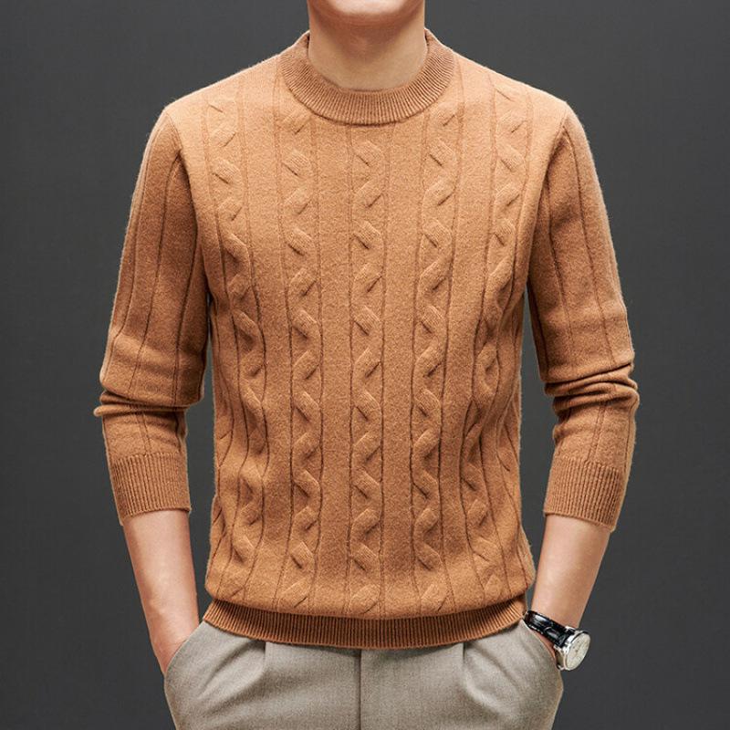 Men's Thick Cable Knit 100% Wool Sweater - Warm and Casual Autumn/Winter Base Layer Knitwear