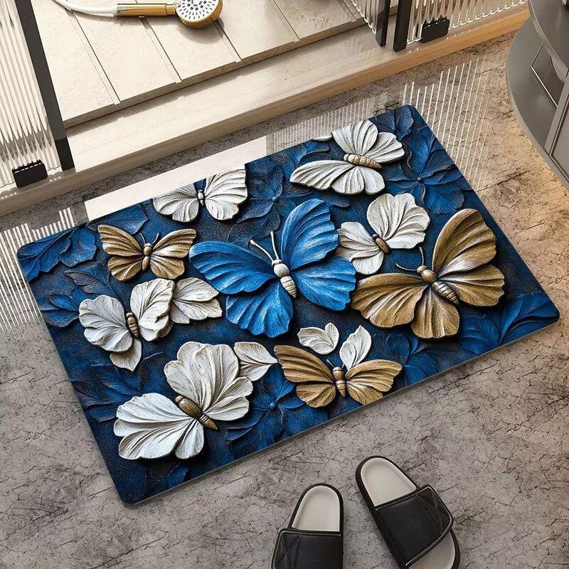VIKAMA Minimalist Butterfly Quick Drying Anti-Slip Floor Mat for Bathroom Entrance - Non-Slip Carpet Mat