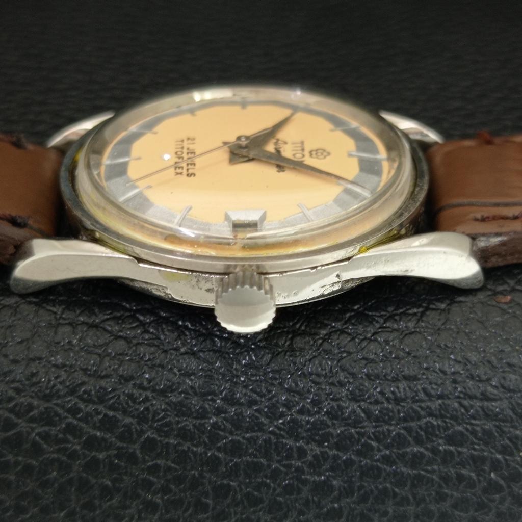 TITONI AIRMASTER TITOFLEX VINTAGE HAND-WINDING SWISS MENS BEIGE WATCH a705144-1