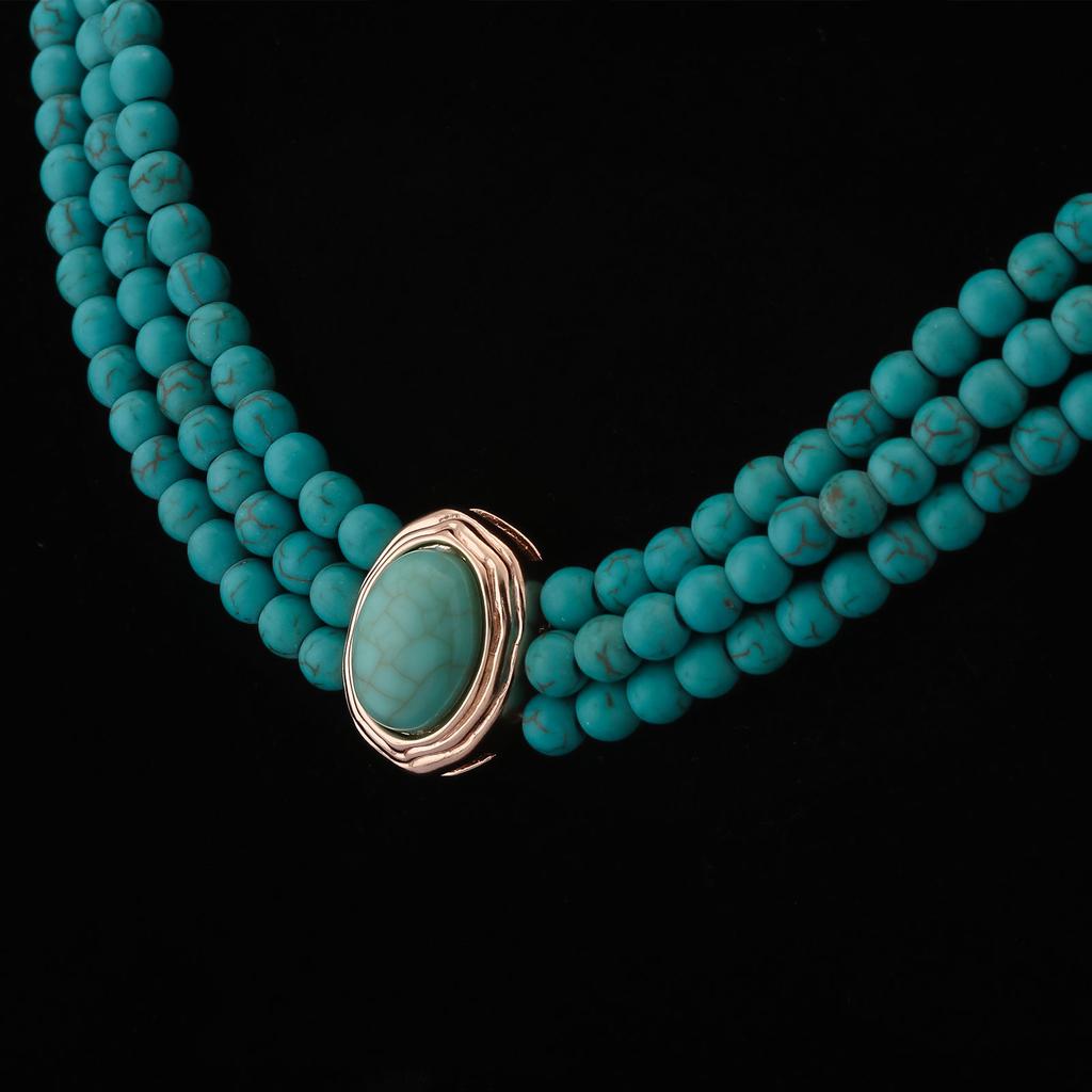 Simple Natural Turquoise Beaded Necklace Multi Layer Statement Jewelry For Women Ethnic Retro Choker Collar