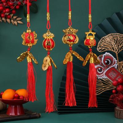 Red Chinese Lanterns Mini Decorative Lucky Hanging Lanterns Decoration with Coins And Tassel for New Year Wedding Party Spring Festival Home Decor