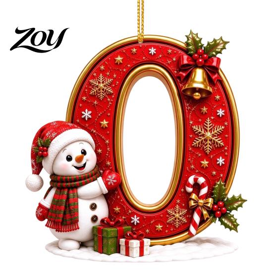 Indoor Holiday Decorations Cute Snowman Letter Christmas Ornament, 2D Flat Personalized A-Z Alphabet Clear Pattern Hanging Decor Acrylic Pendant