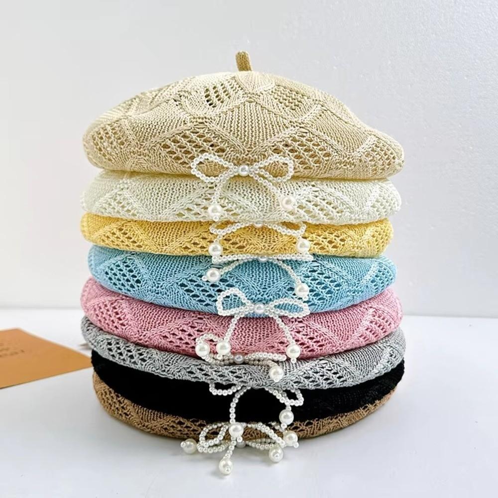 Summer Painter Hat Knitted Lady Pumpkin Hats Korean Hollow Beret Hat