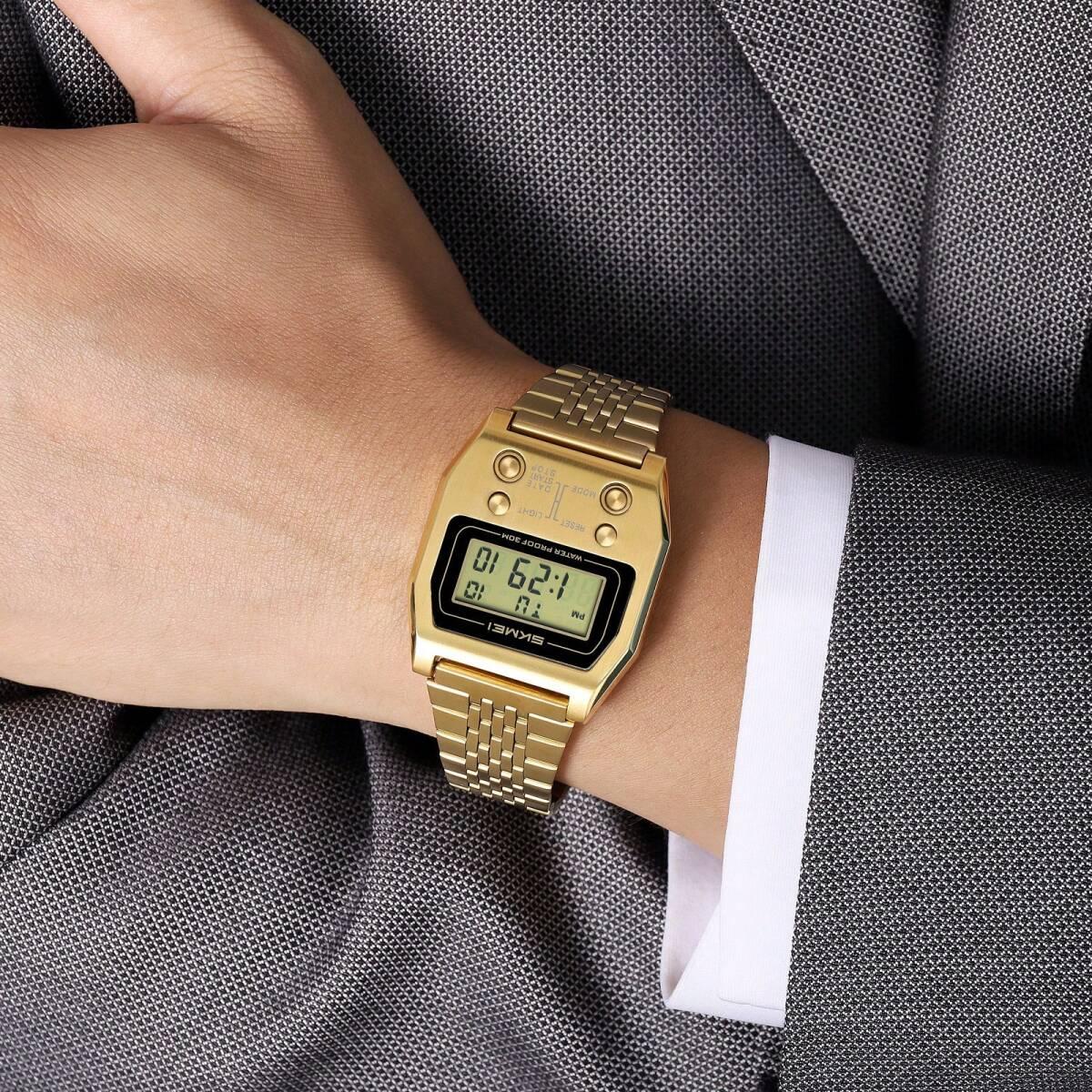 CASIO A1100D Homage Watch SKMEI 2460 Digital Watch Gold Metal Band